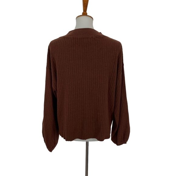 Lea And Viola Brown Ribbed Knit Long Sleeve Pullover Sweater L Cozy Fall Top - Picture 3 of 5
